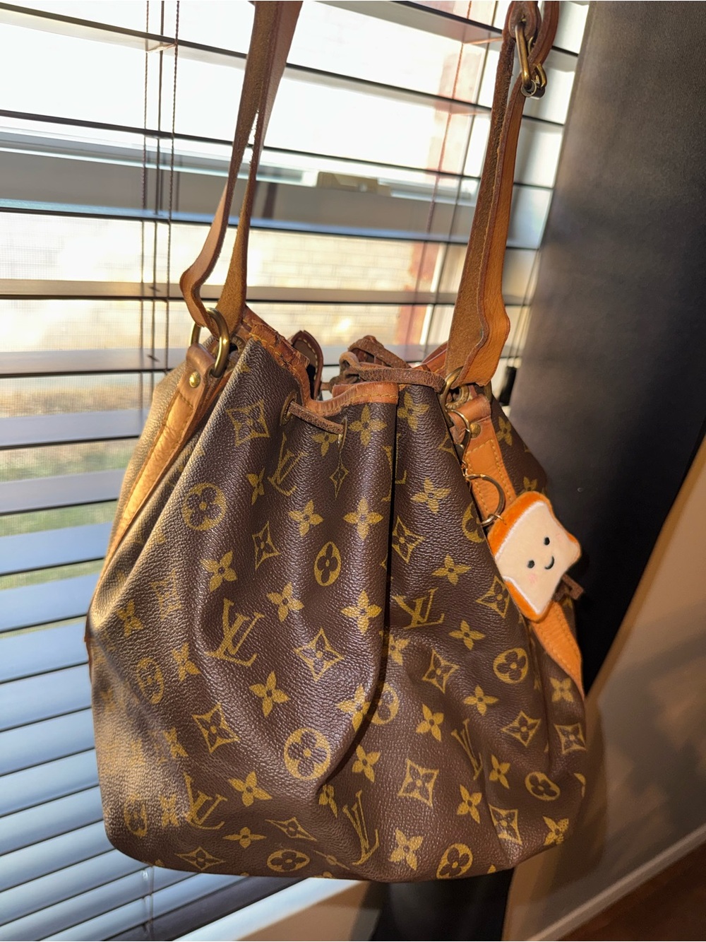 Louis Vuitton Brown Monogram Bucket Shoulder Bag with Tan Trim